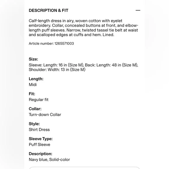 H&M Navy Blue Midi Eyelet Dress. Impeccable quality. - Picture 8 of 10